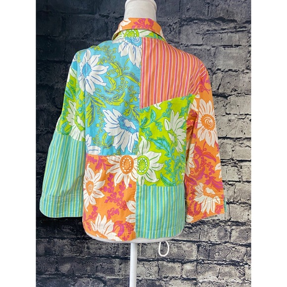 Faith Womens  Shirt Medium Button Up Colorblock Floral Stripe Patchwork‎ Cotton - Picture 10 of 11
